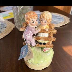 Lefton Vintage Music Box Boy And Girl On Fence Oh What A Beautiful morning
